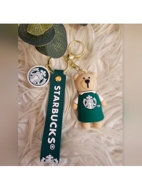 Starbucks Green Bear Keyring with Logo Strap